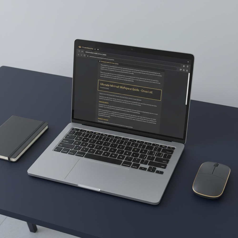 Minimalist laptop workspace showing an incognito search engine results page on a clean browser, dark blue background and subtle gold Orvus Ltd accents - how to check google ranking for my website