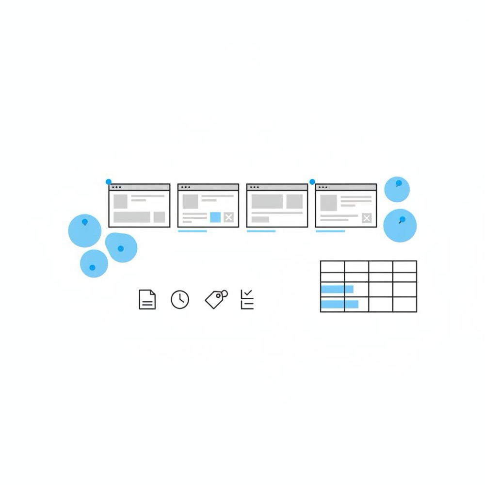 Vector overhead concept board with wireframes, sticky-note blobs and a simple budget table in Orvus colors - how much should a website designer cost