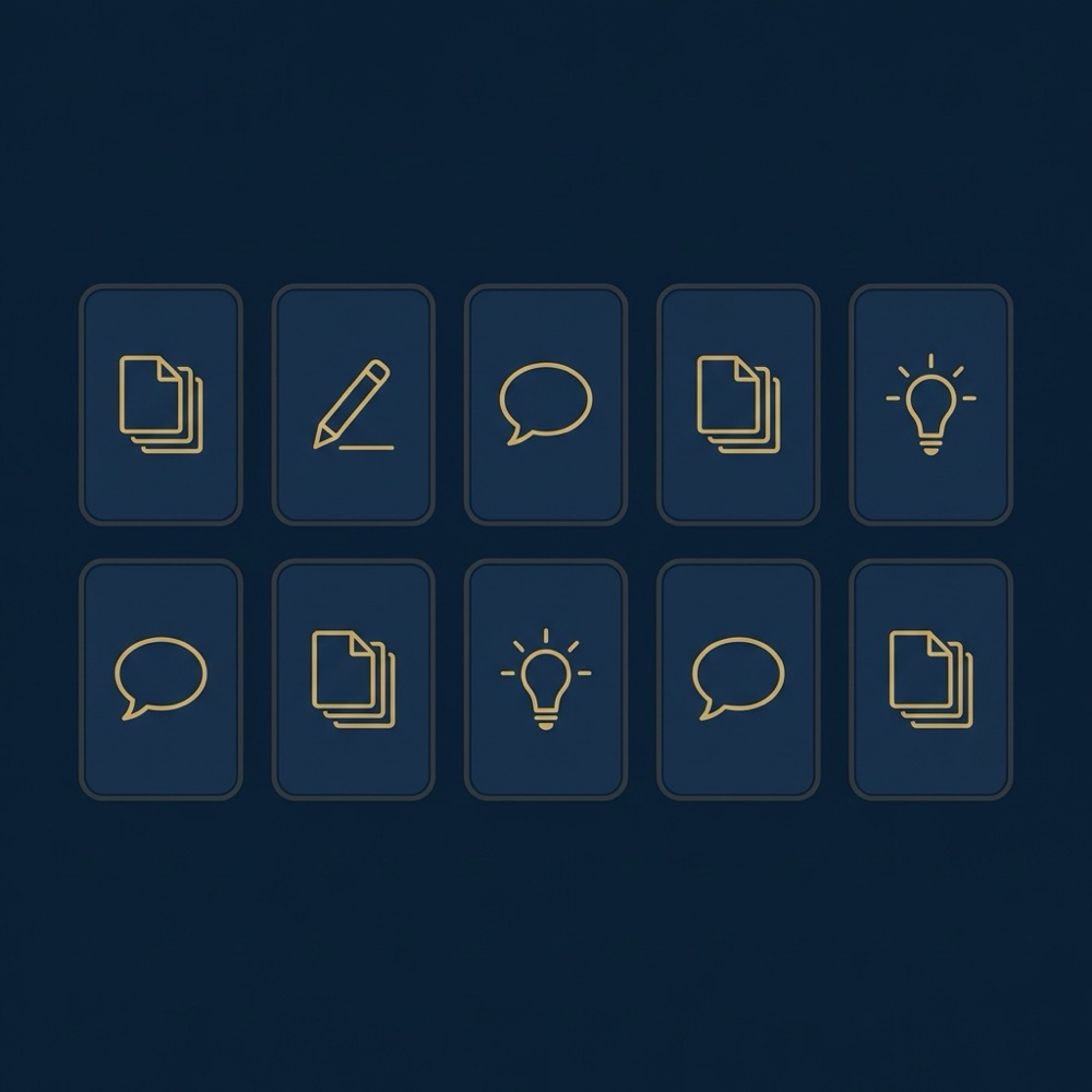 Minimal 2D vector infographic of a 10 post calendar sample with simple icons for curation original and personal posts using Orvus Ltd brand colors for linkedin bio