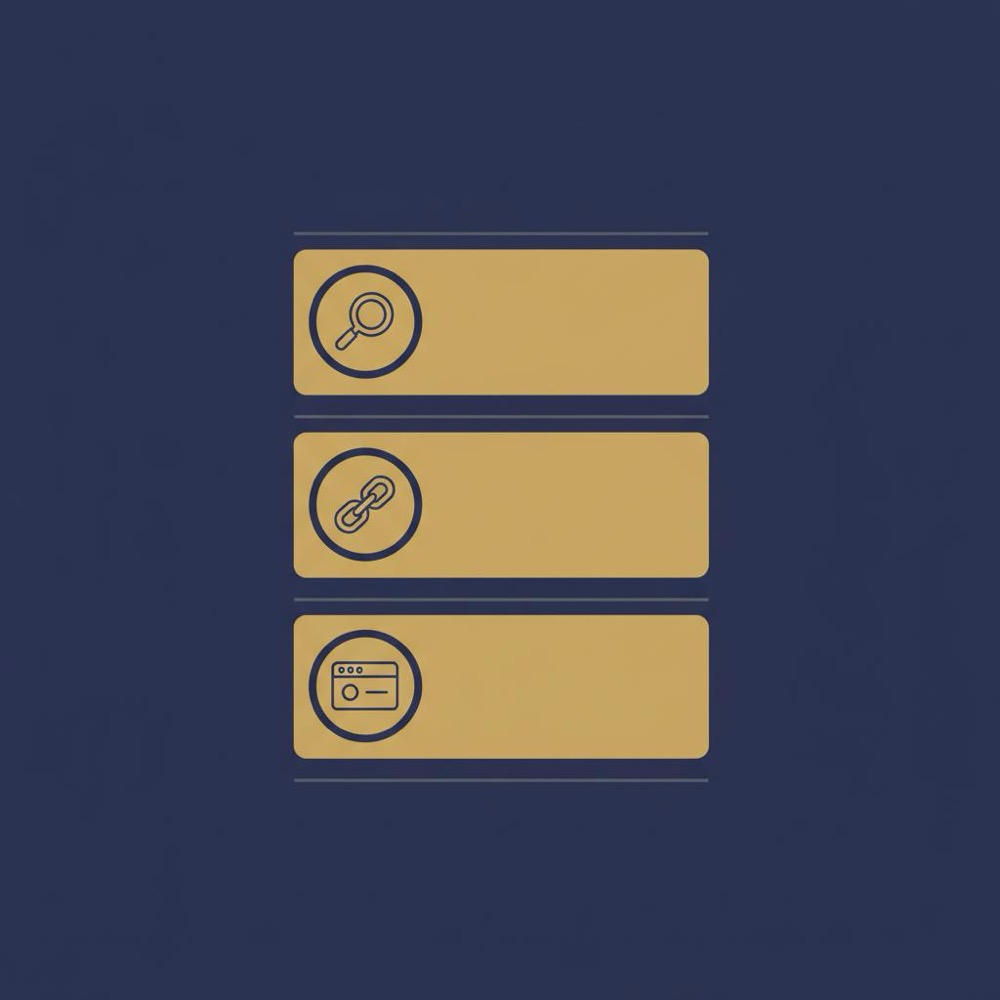 Minimal 2D vector infographic of three stacked layers representing Keyword Explorer, Link Explorer and MozBar in Orvus Ltd brand colors, highlighting Moz tool hierarchy.