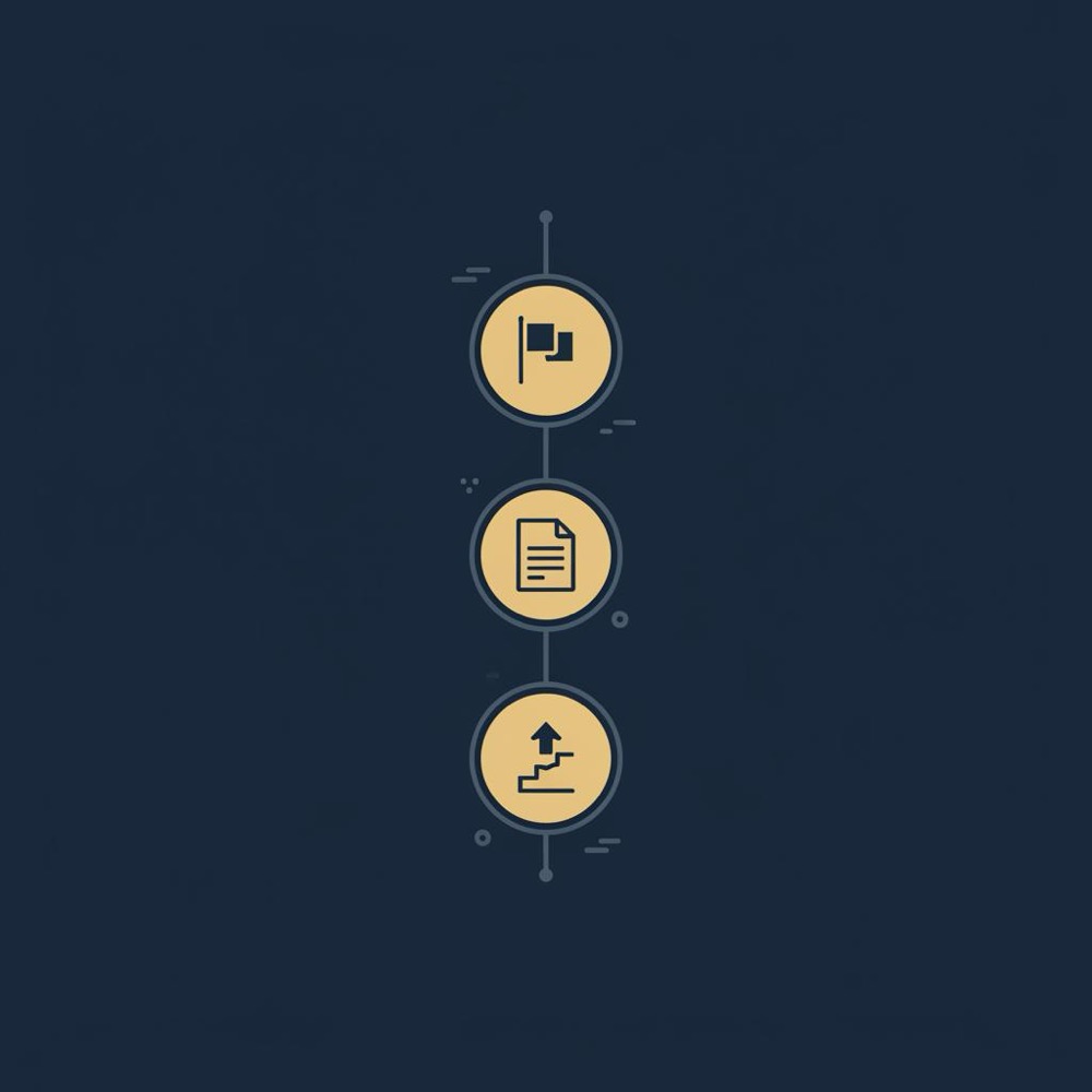 Minimal 2D vector infographic showing three vertical steps (flag, document, escalate) in Orvus Ltd brand colors on a #0B1E33 background - can you get Google reviews removed