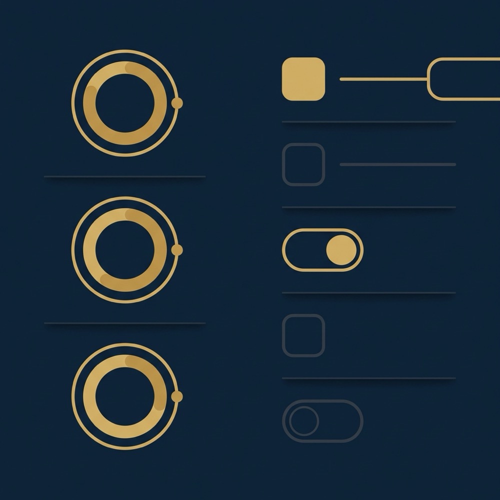 Minimal 2D vector infographic showing three Core Web Vitals ring icons and a visual optimisation checklist in Orvus Ltd navy and gold palette squarespace seo