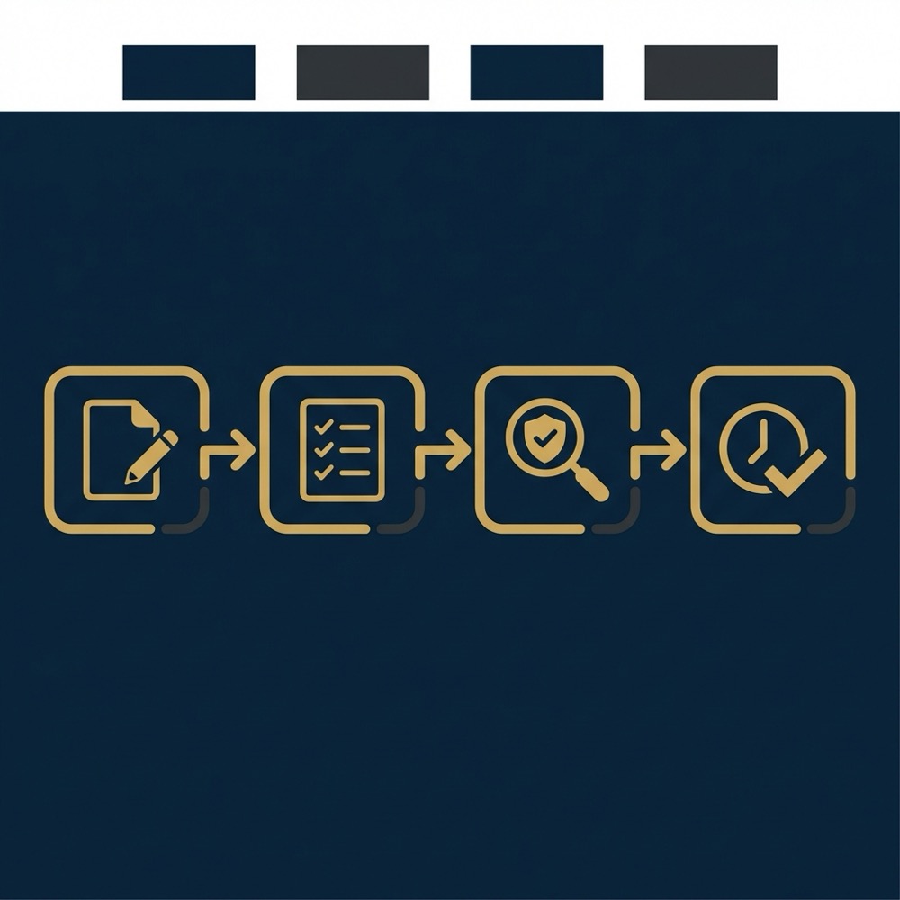 Minimal 2D vector checklist infographic illustrating steps to write a project proposal with icons for drafting review approval and deadline on dark Orvus Ltd background