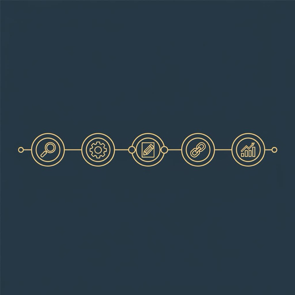 Minimal vector timeline infographic showing SEO ROI progression over 0-12 months with five milestone icons on a deep blue Orvus Ltd background - seo agency pricing