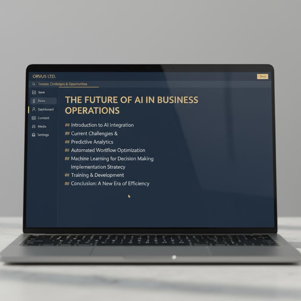 Close-up laptop screen of a content editor showing a clear title and headings with subtle #C8A45D UI accents, minimalist layout and shallow depth of field - on-page SEO.