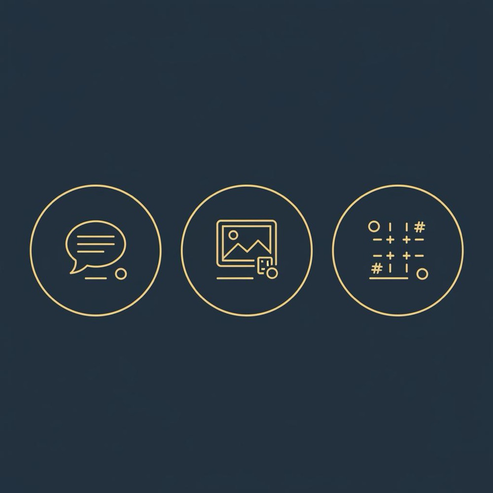 Minimal 2D vector infographic with three icons for captions, alt text, and hashtags in Orvus brand colors on a deep navy background - Instagram SEO