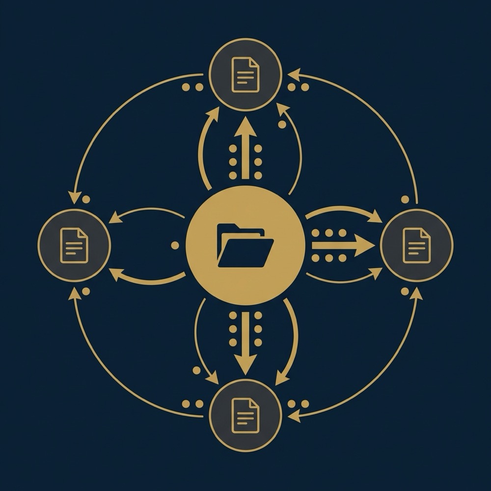 Minimal 2D vector sitemap infographic showing internal linking flow and authority distribution with highlighted root node in Orvus Ltd colors seo page rank