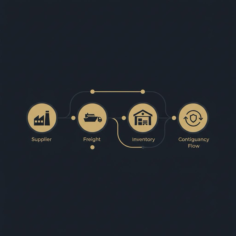 Why can't I delete my Google reviews? Minimal 2D vector risk-map infographic showing supplier, freight, inventory and contingency flow icons on Orvus Ltd. palette.