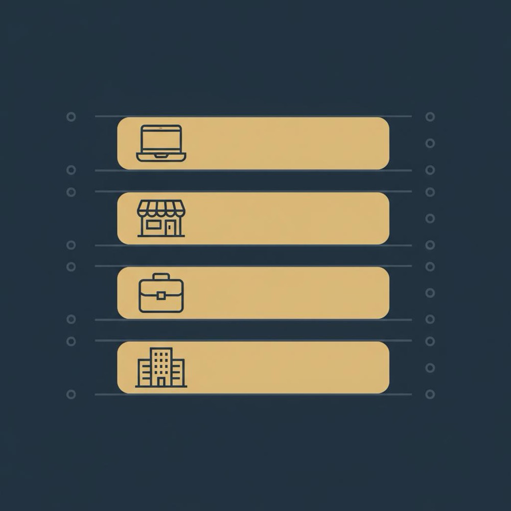 Vertical 2D vector infographic with four stacked price bands and icons for freelancer, local agency, SMB retainer and enterprise illustrating average cost of SEO