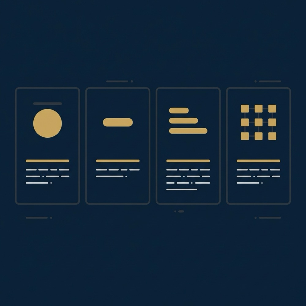 Minimal 2D vector infographic showing content template blocks for question heading short answer expansion and schema in Orvus brand colors voice search seo