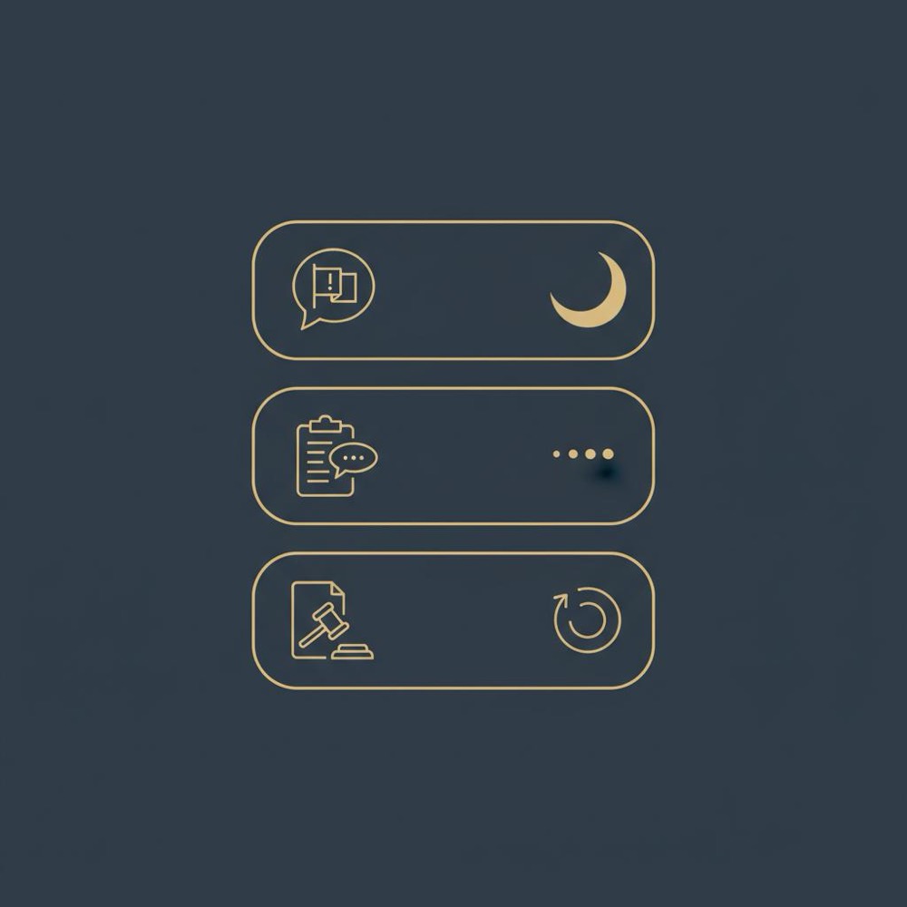 Minimal 2D vector infographic of three stacked panels with icons for flagging, support ticket, and legal request on deep blue background - how to get a Google review removed quickly