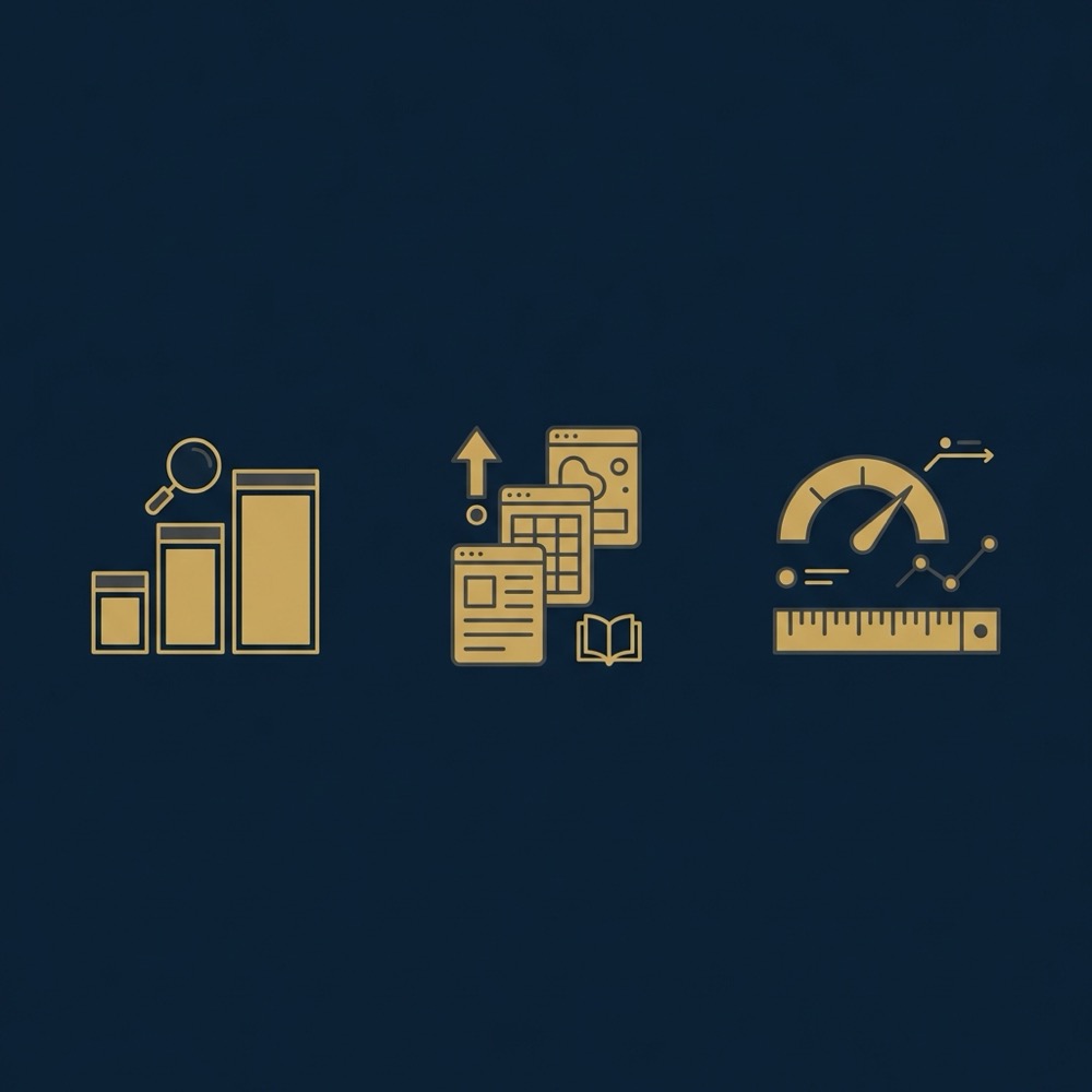Minimal 2D vector infographic showing three cost drivers site size content measurement in Orvus Ltd colors seo expert services