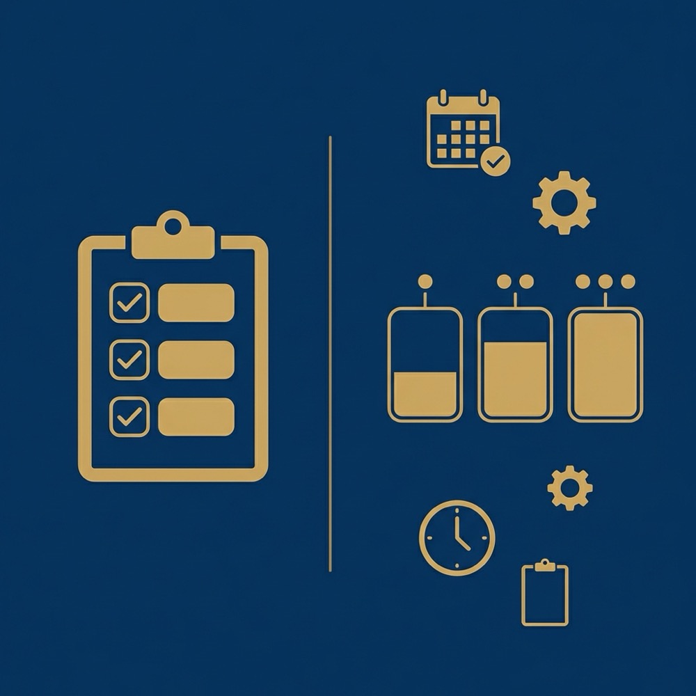Minimalist 2D vector infographic showing an audit checklist and a 30 to 90 day plan with icons in Orvus Ltd colors seo search