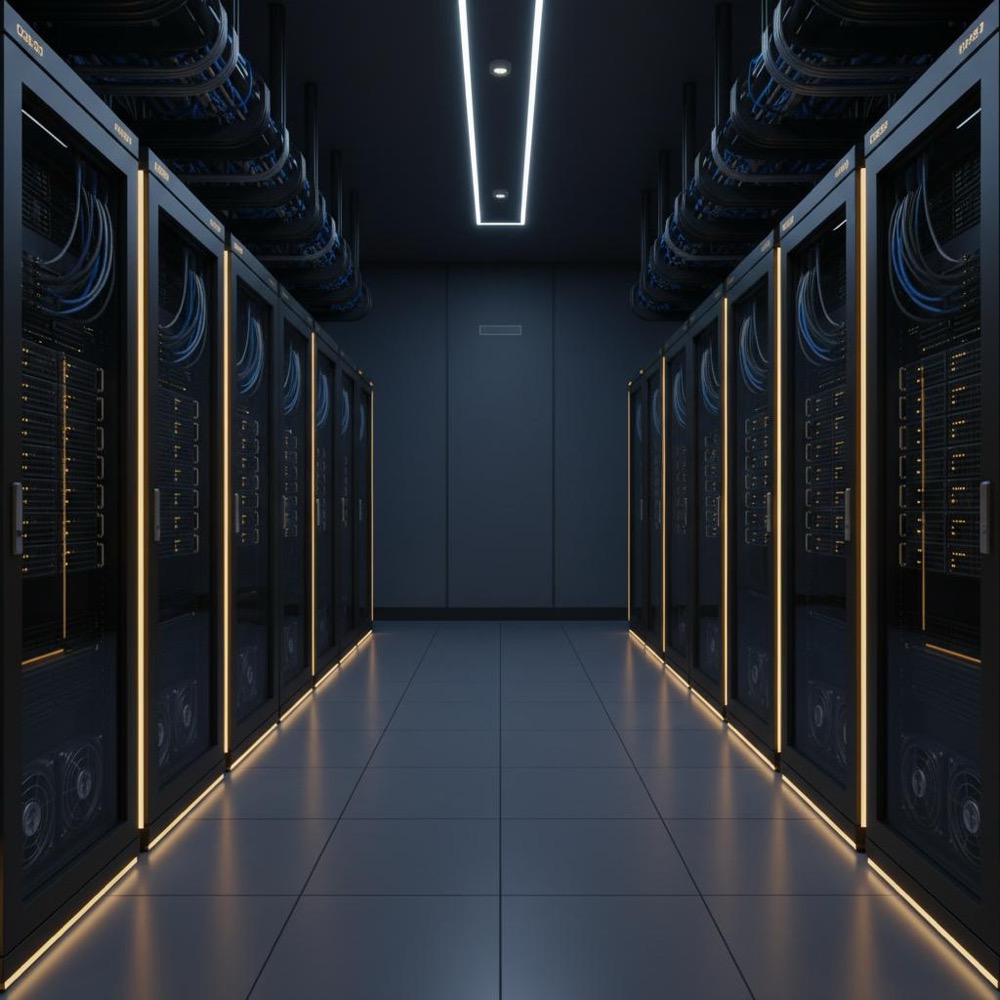 Server room with racks and organized cables under subtle Orvus Ltd. lighting (#0B1E33 background, #C8A45D accents) - what is a search engine in SEO