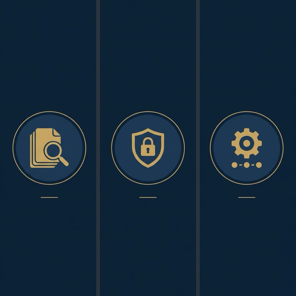 Minimal vector infographic comparing index types privacy features and testing steps in Orvus Ltd color palette background 0B1E33 with icons no text top search engines
