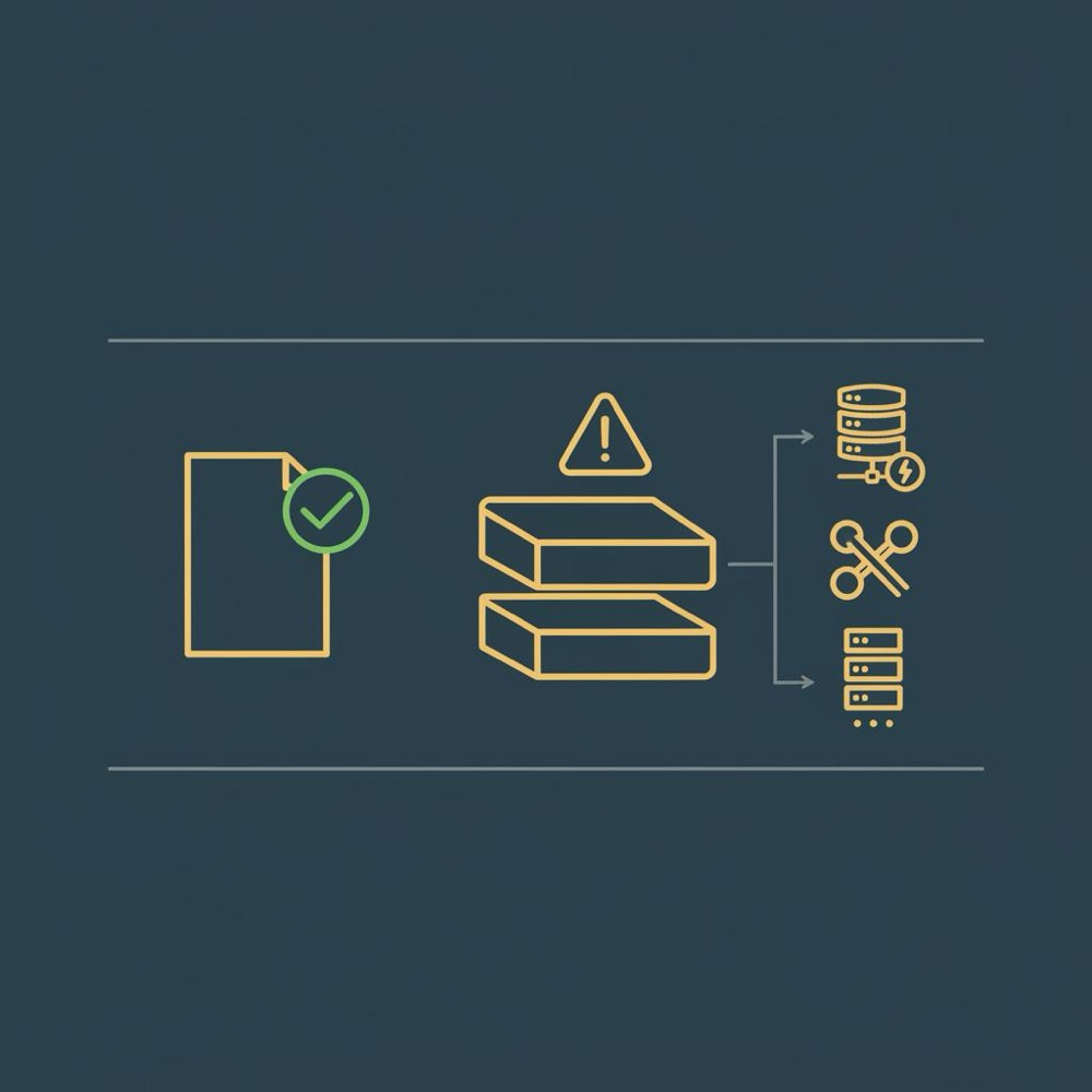 Minimal 2D vector infographic comparing a small site (green check) and a large site (warning) with three icon steps for cache, split sitemaps, queue - yoast seo performance