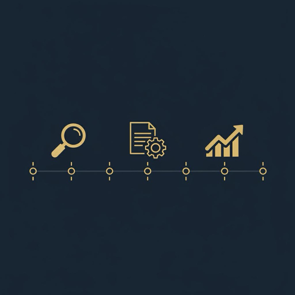 Minimal 2D vector 90-day timeline SEO roadmap in Orvus Ltd. palette with 12-week markers and three milestone icons - what is SEO