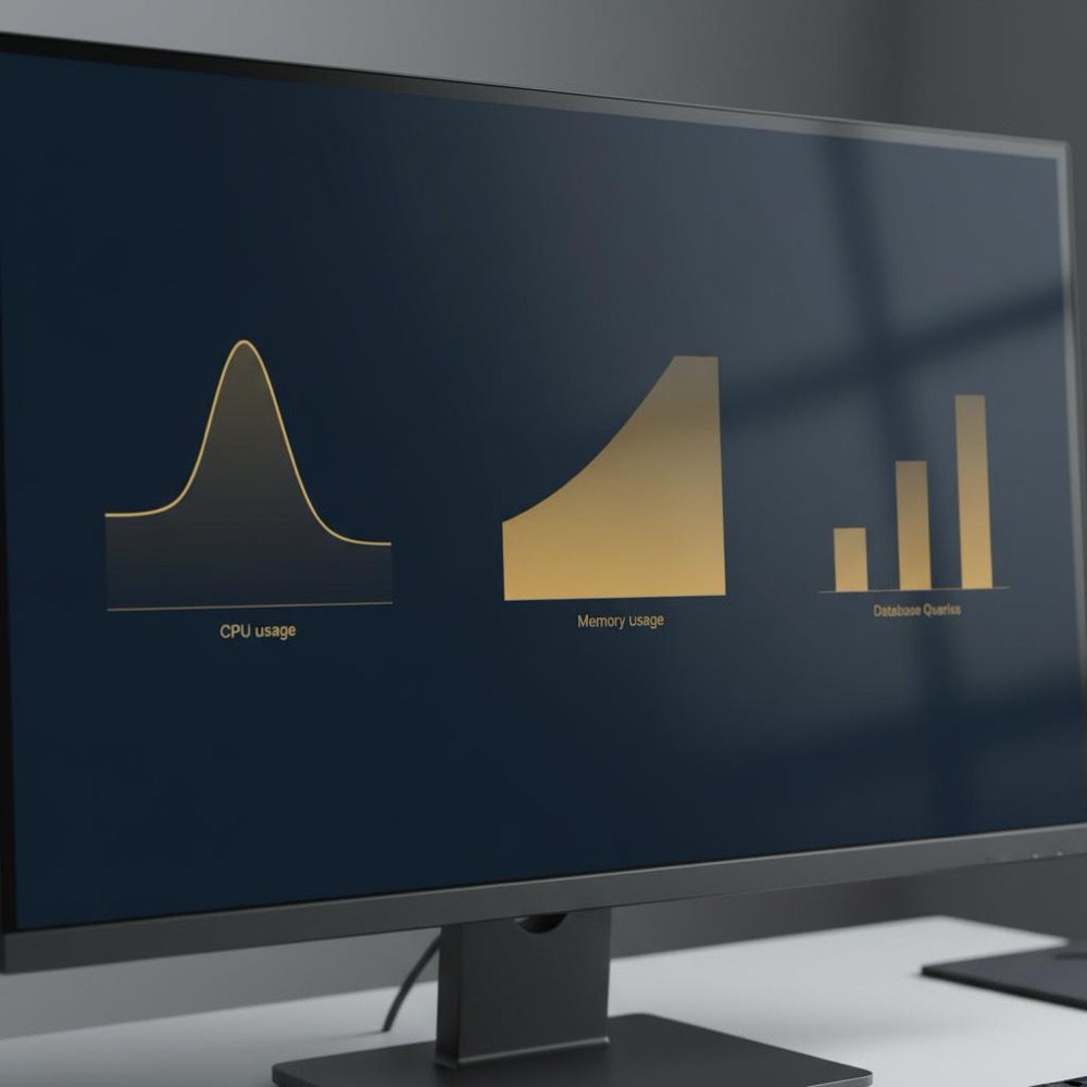 Close-up of a server performance dashboard showing CPU, memory, and query graphs in Orvus brand colors, emphasizing yoast seo performance