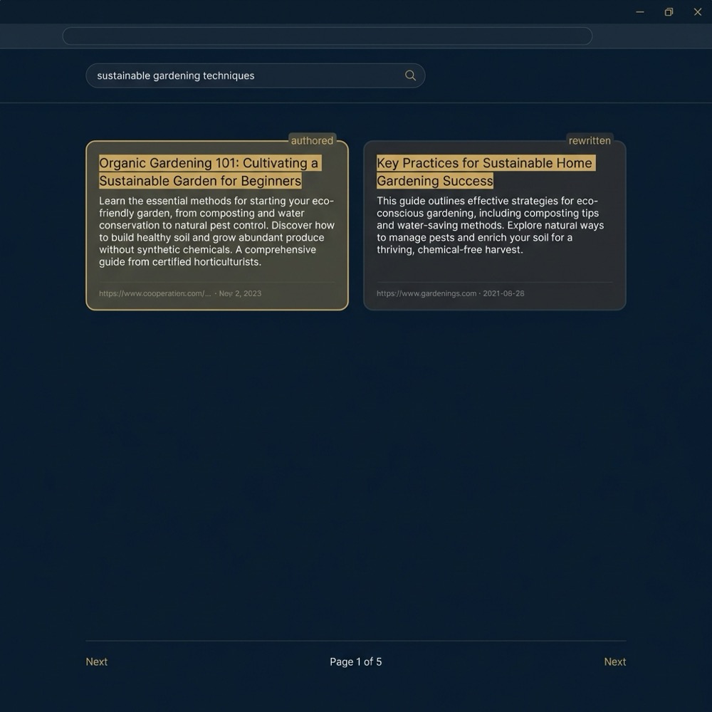 seo meta clean full frame SERP screenshot comparing authored and rewritten snippets with highlighted title and description areas on navy background