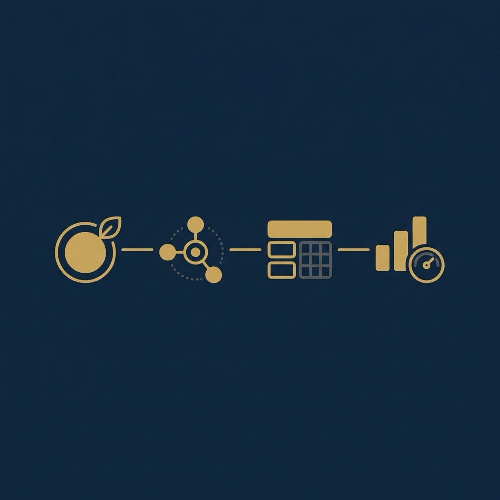 Minimal 2D vector infographic showing longtail seo expansion flow from seed icon to keyword branching to content template and measurement icons on dark navy background